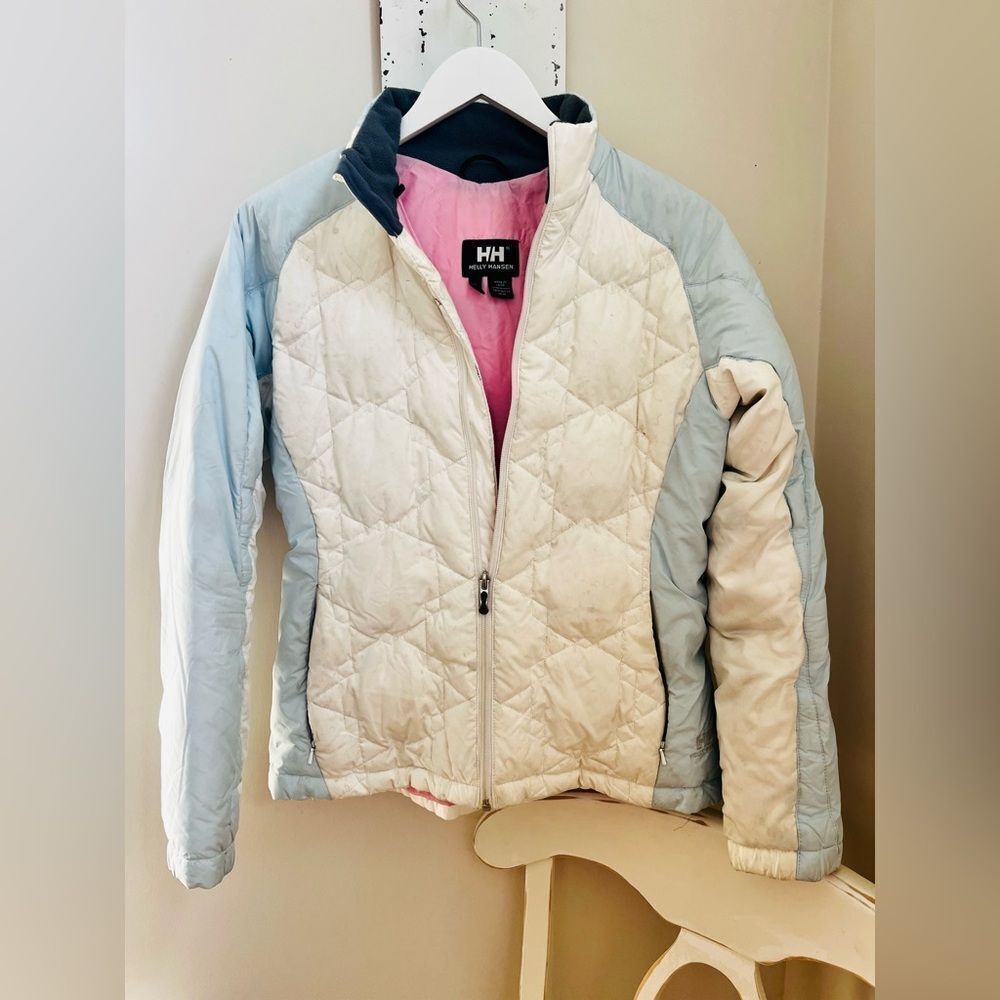 Helly/Hansen Baby blue & white ski jacket! Size Small; Pre-Loved condition!